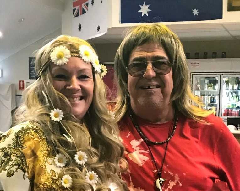 Sue Hoyle won Best Dressed Hippie for the night with Tezza Terry Giles from the winning trivia team - come along to the next