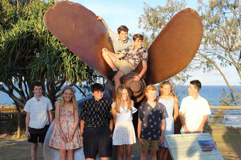 Congratulations Year 6 - graduating Rainbow Beach State School students always finish with a photo at the propeller
