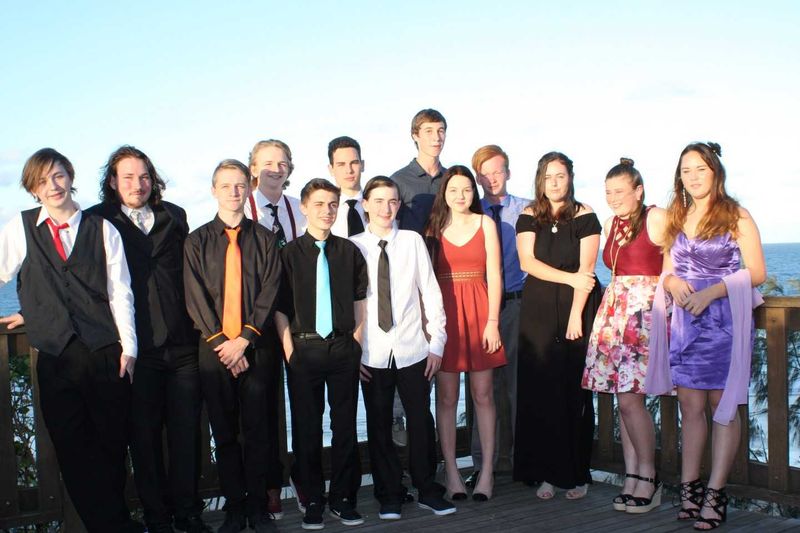 Year 10 Graduates from Tin Can Bay P-10 School pose for photos at the propeller, before they celebrate further at the Sports