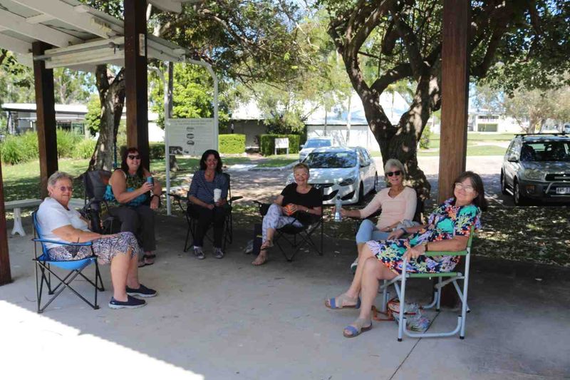 Locals Wendy, Penny, Kathy, Julie, Wendy and Sue usually meet at Cathy House, however they now sew from home and catch up out