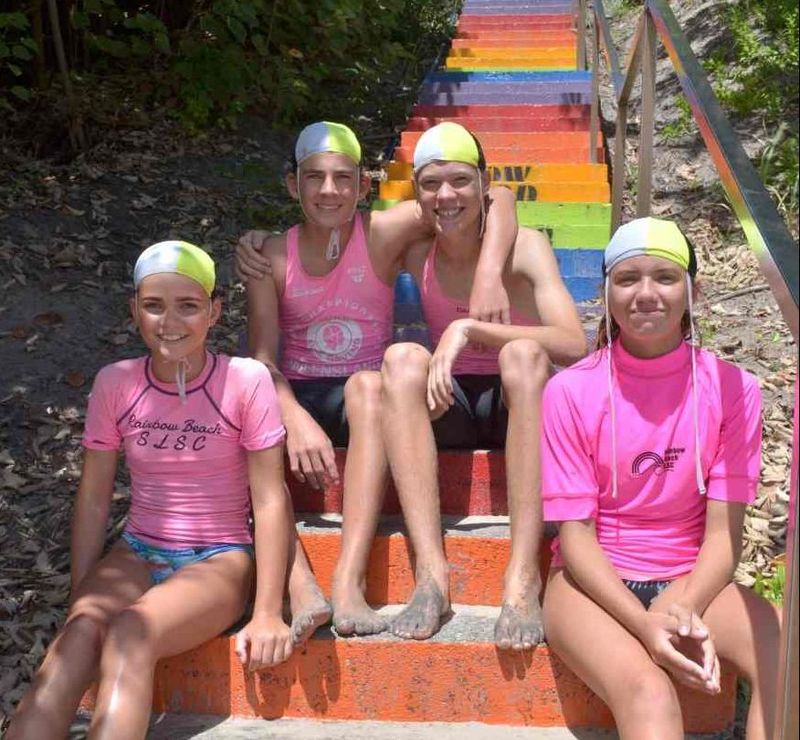 (From left) Breanna, Bryce, Oliver, and Sienna will be representing Rainbow Beach SLSC at the 2022 State Championships