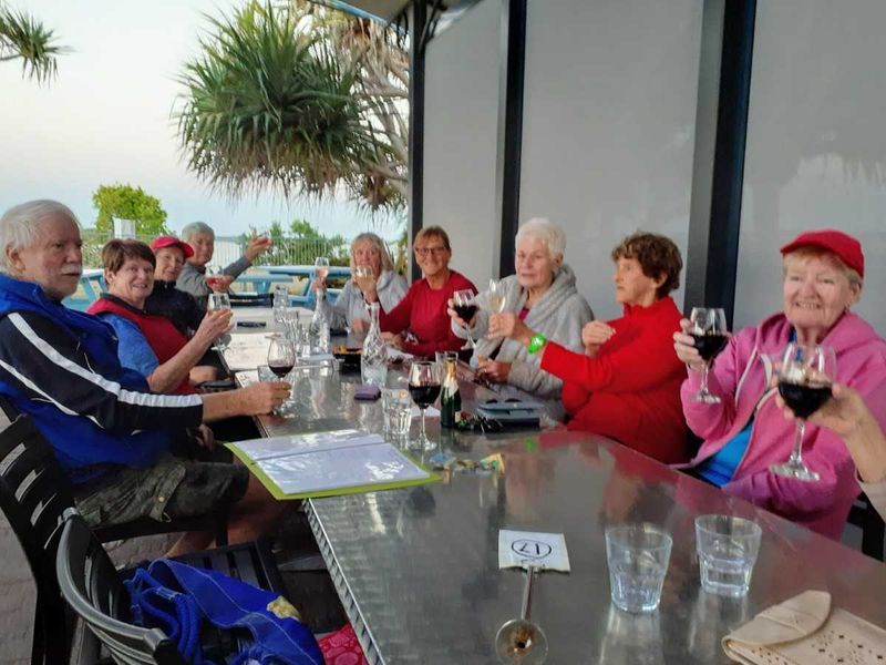 Cooloola Dragons chill out at the Yacht Club after Thursday pm training.