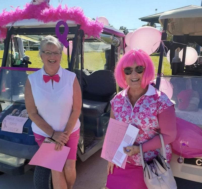 Lin Groombridge and Margie Moore ready for the Pink Ball Day