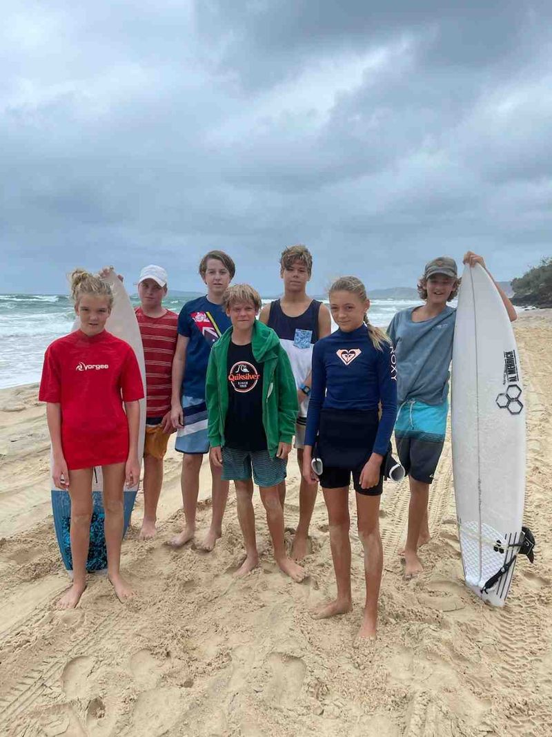 Joel, Nathan, Jim, Rory, Fred, Tabitha and Jahli. Joel, Fred and Rory were successfully chosen for the Wide Bay Surfing Team