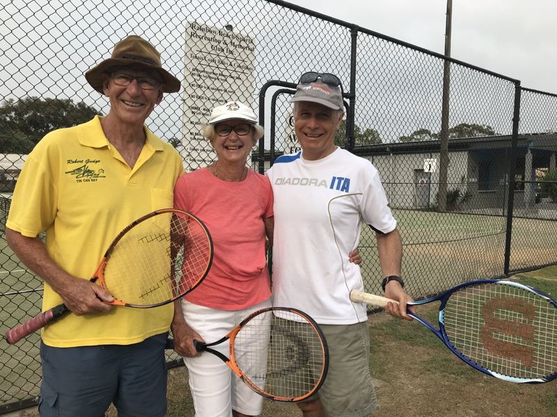 Bob and Chris Gudge with Phil Ingram invite you to play social tennis at Rainbow Beach