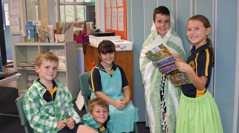 Students at Rainbow Beach State School, Darcy, Jimmy, Delilah, Murphy and Skye look forward to presenting limericks on St Pat