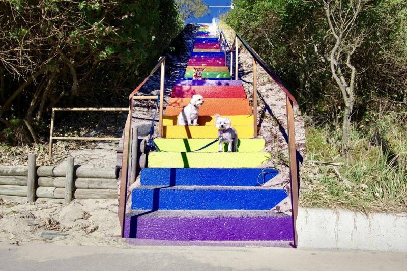 The Rainbow Beach stairs as they are today with some helpful ‘extras’ who were happy to be in the photo - Photo Courtesy of G