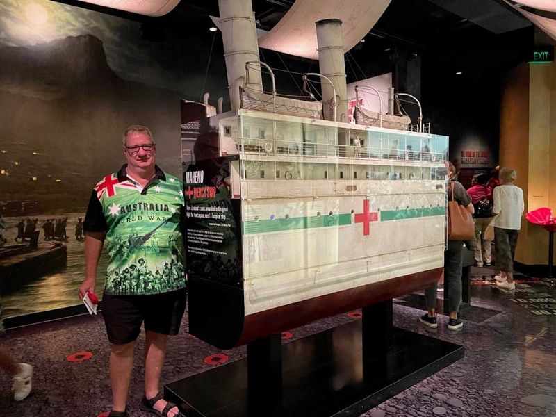 Your scribe admiring a model of the Maheno in its role as a hospital ship at Gallipoli.