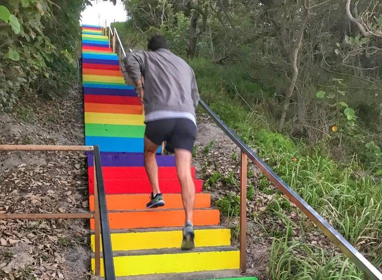 Well done, Team Rainbow. The stairs leading to the patrol tower and beach from Lawrie Hanson Park were painted in the colours