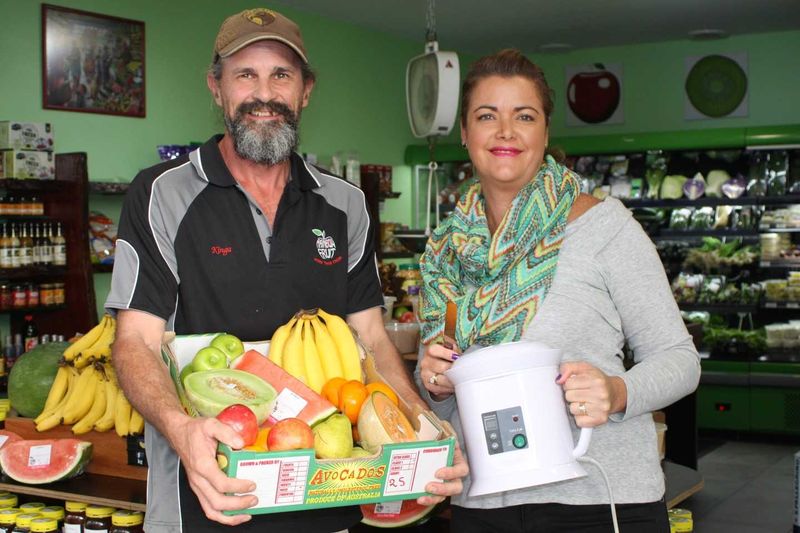 Weddings, waxing and watermelons! Andrew Kingsley at Rainbow Beach Fruit, and Celebrant and Beauty Therapist, Zaneta Fitzgera