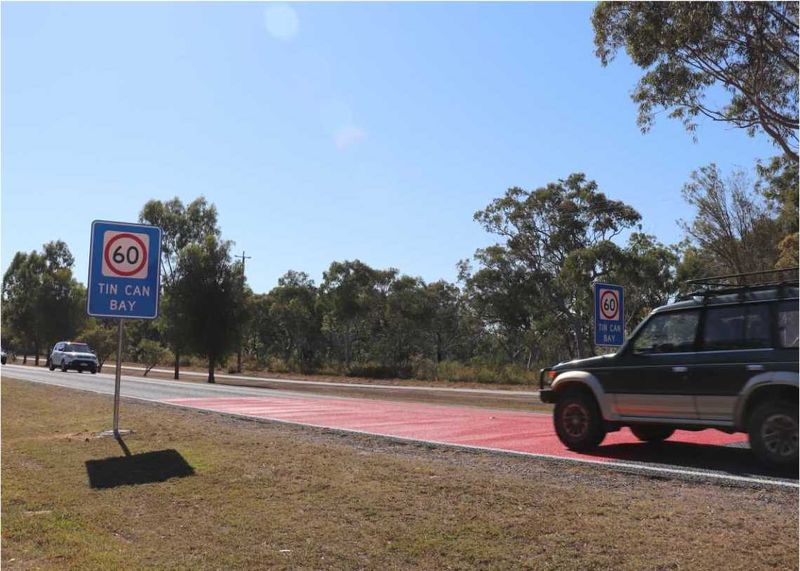 The entrance to Tin Can Bay is designed to slow motorists down as they enter town