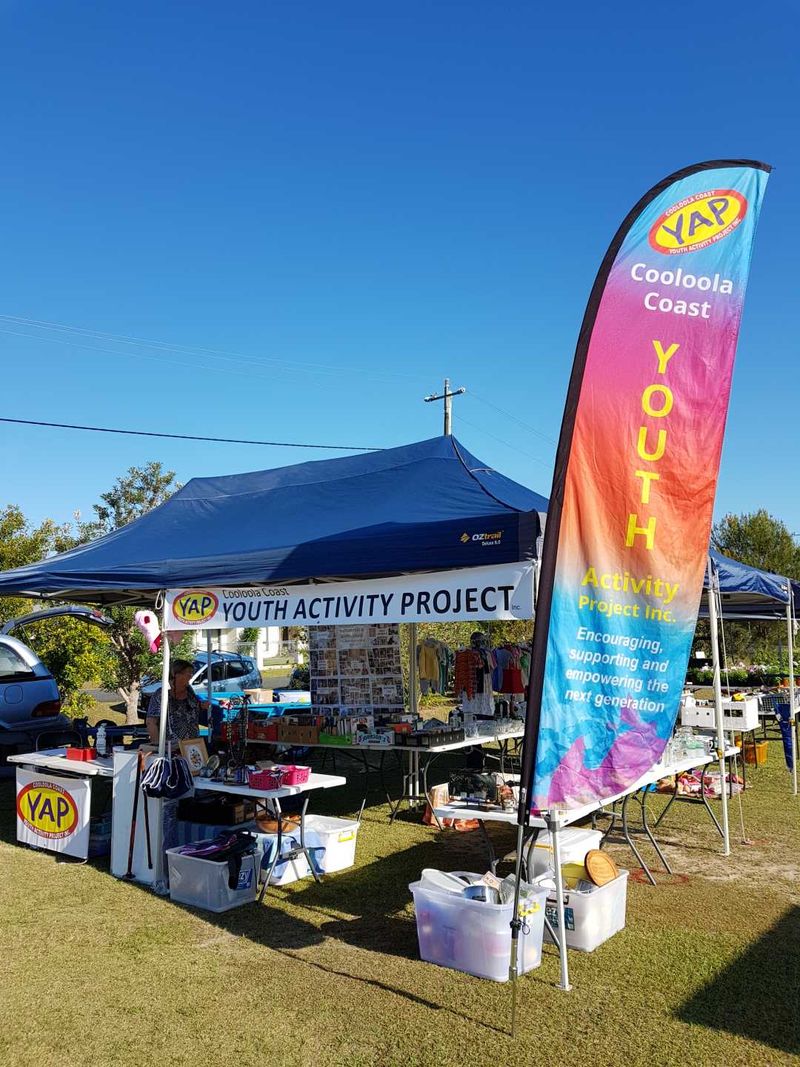 The Cooloola Cove markets stall. YAP is always appreciative of donations to keep this fundraising project going.