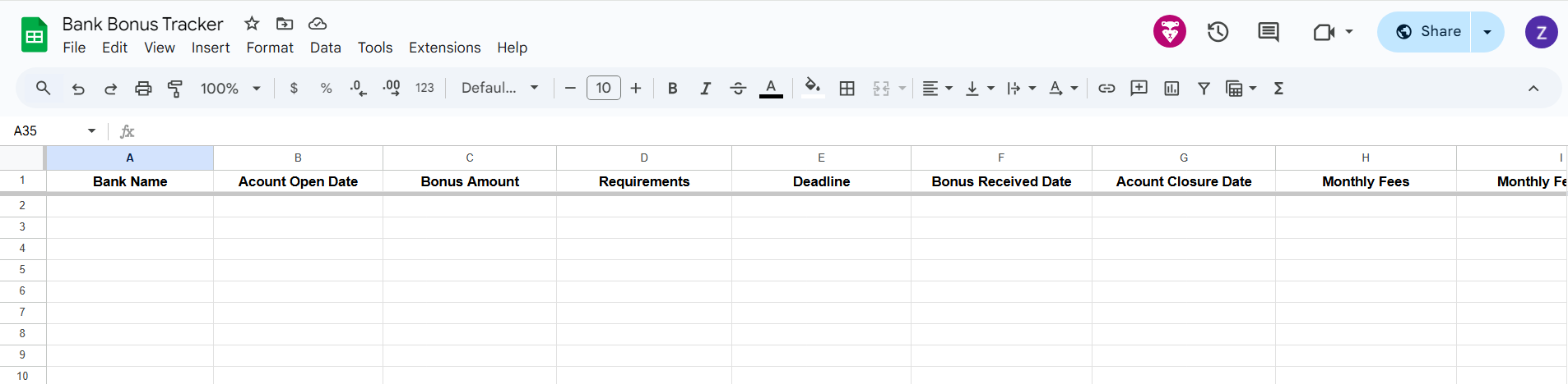 Spreadsheet template to track your bank bonuses