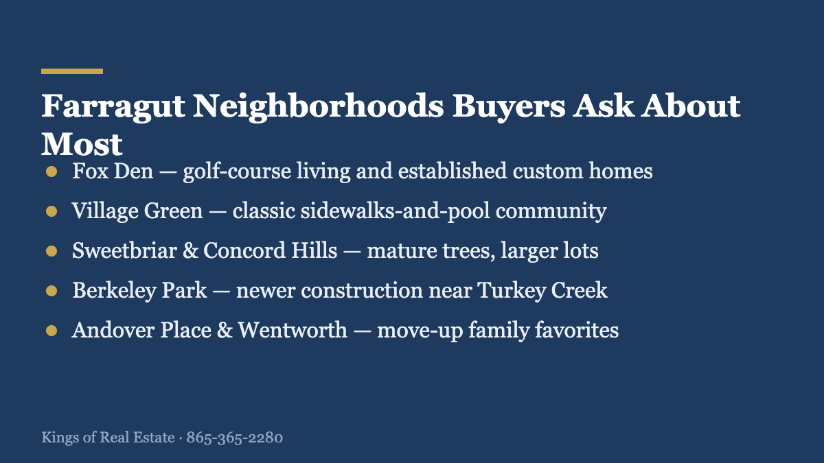 List of the most requested Farragut TN neighborhoods for 2026 buyers