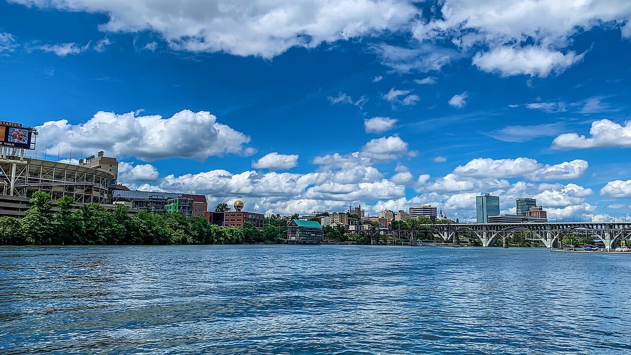 Knoxville Tennessee skyline viewed from the Tennessee River