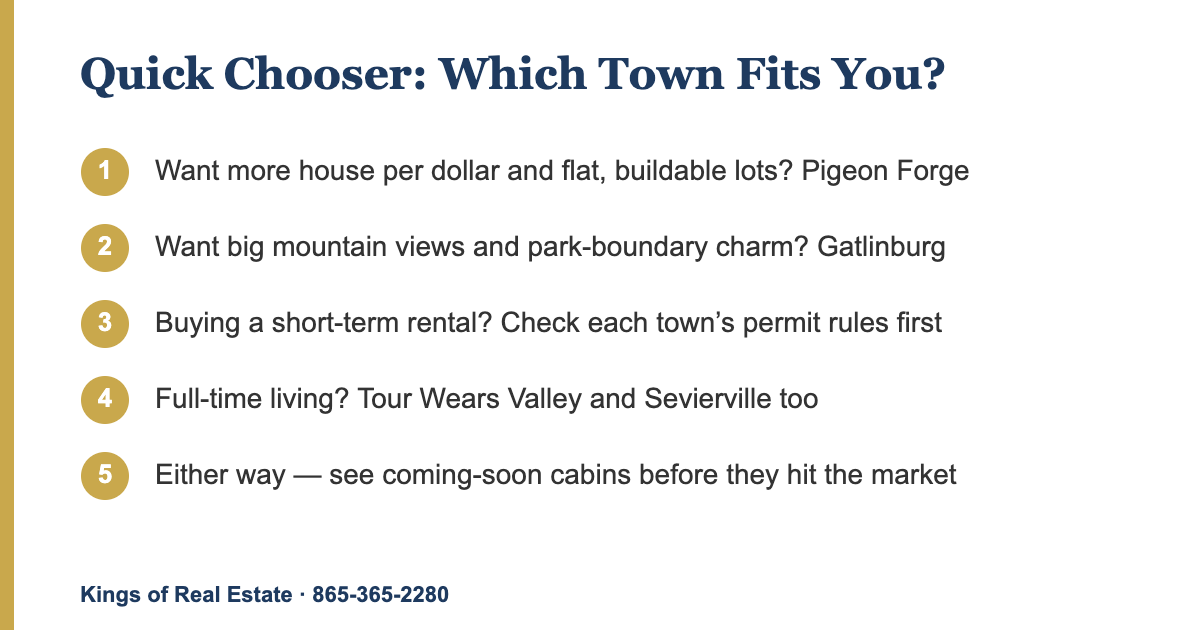 Pigeon Forge vs Gatlinburg quick decision checklist for 2026 buyers