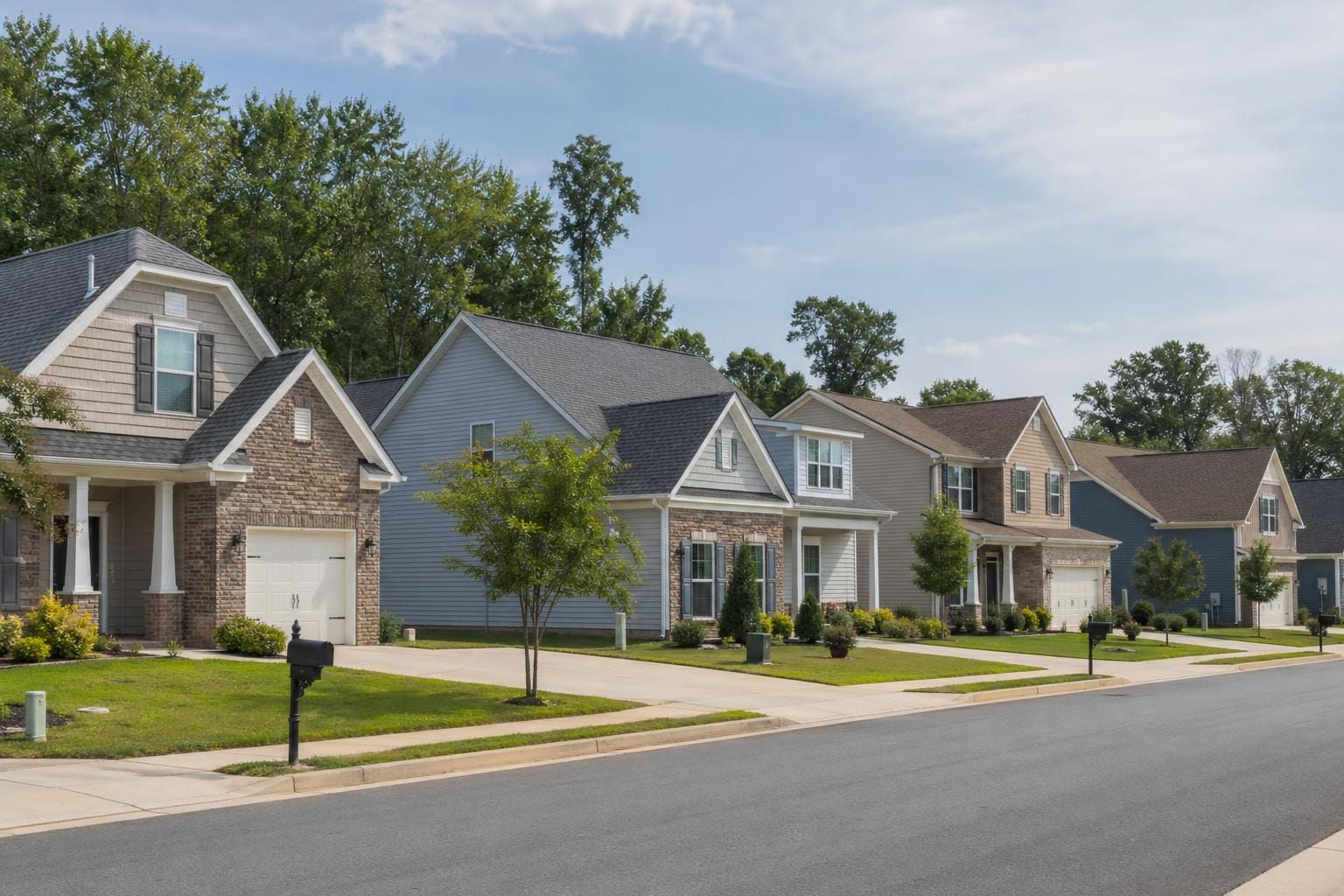 Hendersonville Tennessee suburban street showing several attractive homes and buyer choice