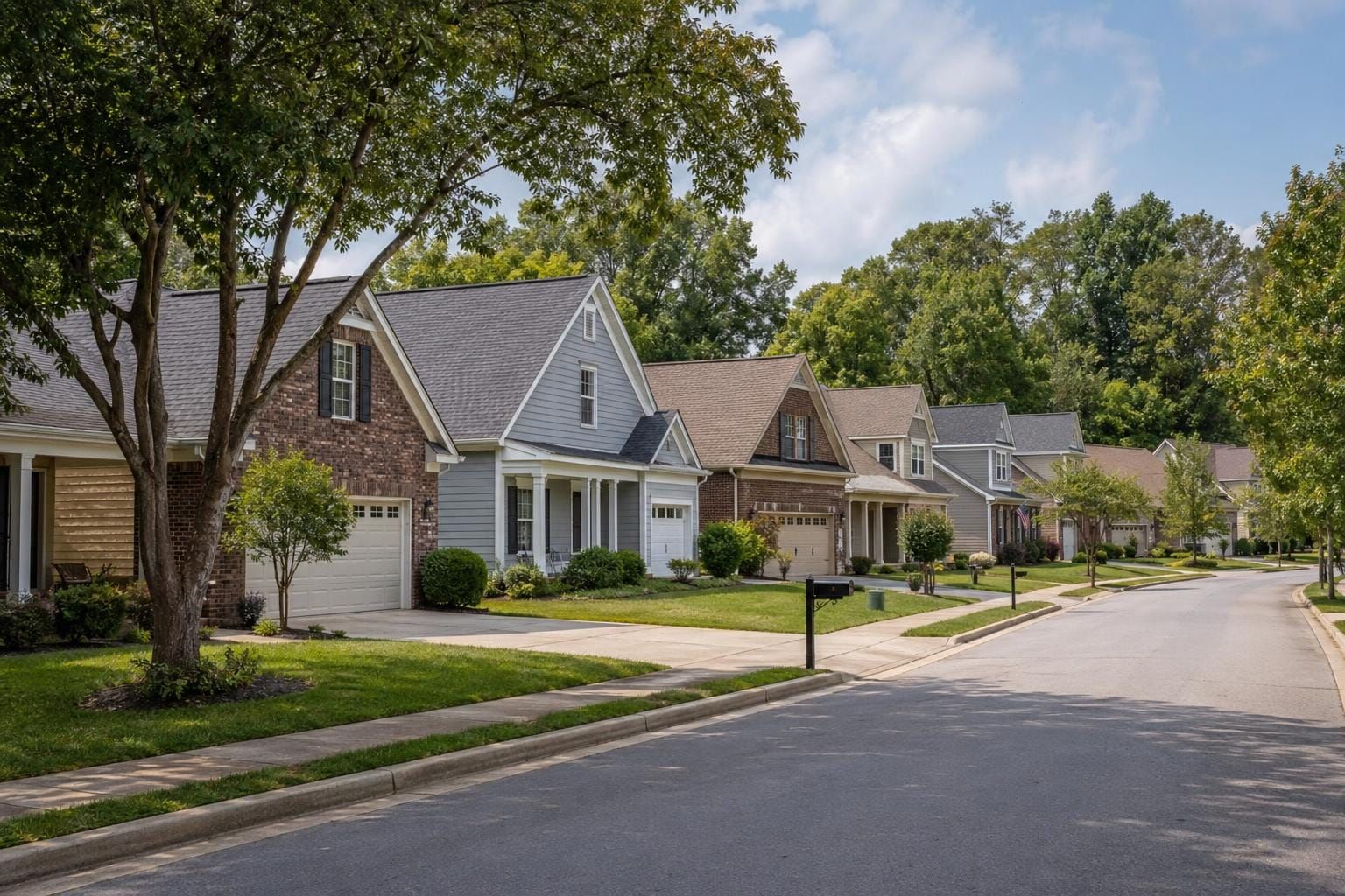 Hendersonville Tennessee suburban street with several well-kept homes and buyer-choice feel