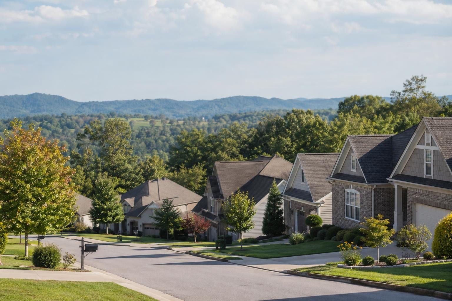 Mt. Carmel Tennessee neighborhood with appealing homes and rolling Northeast Tennessee landscape