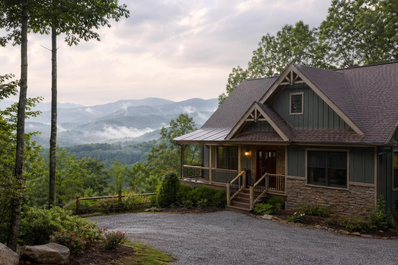 Smoky Mountain cabin near Sevierville with wooded setting and mountain backdrop