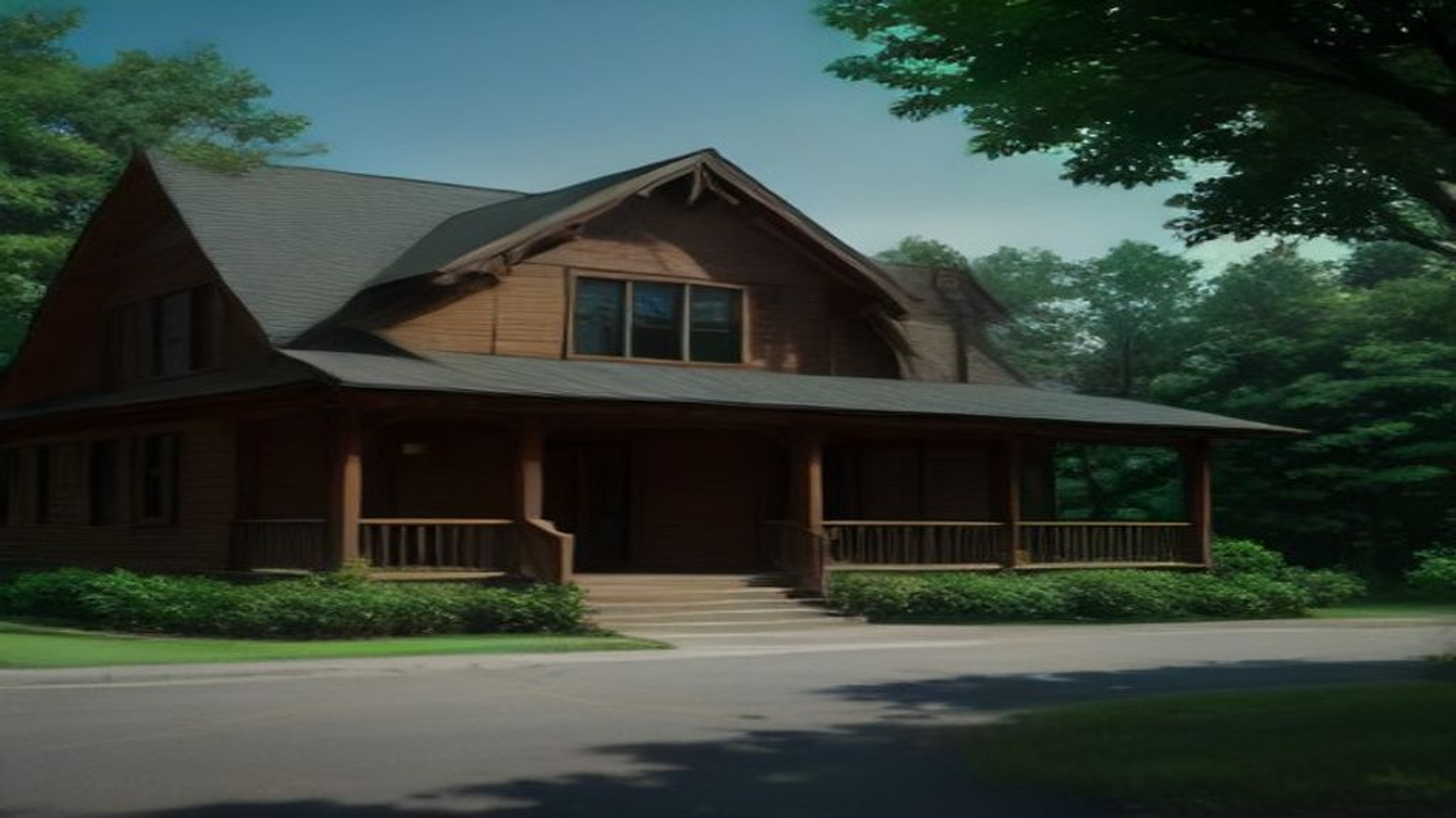 Empty wood-sided Johnson City house with a front porch on a tree-lined lot, with no people, logos, or text