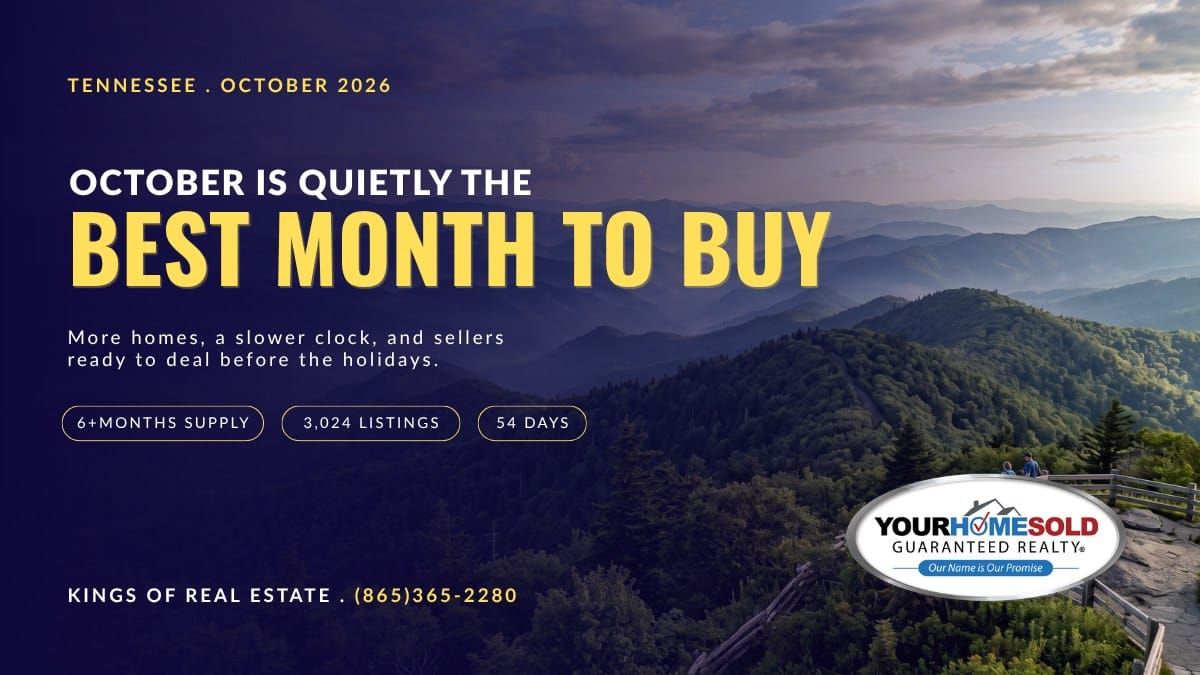 October is quietly the best month to buy in Tennessee, Smoky Mountains fall view with market stats: 6+ months supply, 3,024 listings, 54 days on market