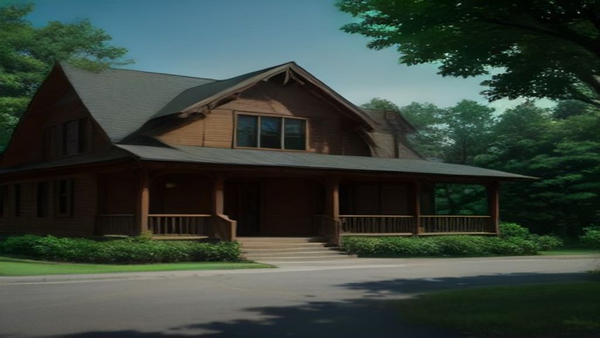 Empty wood-sided Johnson City house with a front porch on a tree-lined lot, with no people, logos, or text
