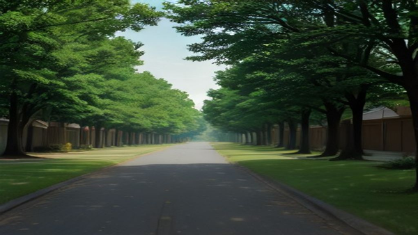 Empty tree-lined Nashville residential street in late-summer light, no people, cars, logos, or text