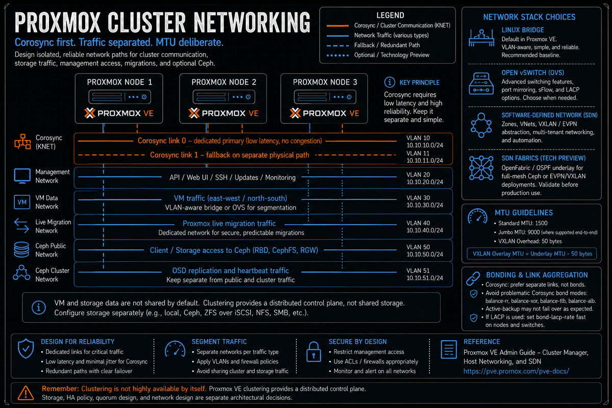 Proxmox Cluster Networking: Linux Bridge, OVS, SDN, and the Corosync Rule