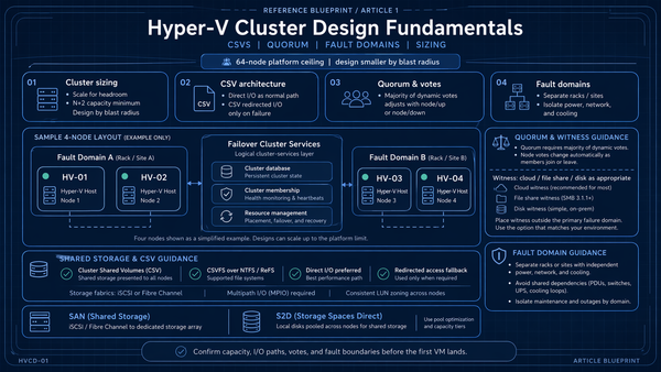 Hyper-V Cluster Design Fundamentals for v2025: CSVs, Quorum, Fault Domains, and the Sizing Decisions That Bite Later