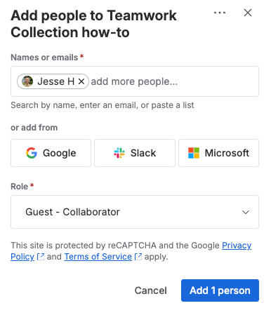 Jira administrator screen to add a user as a guest collaborator