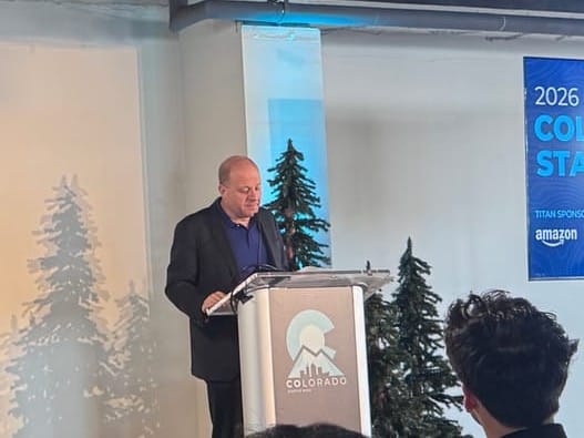 Colorado Governor Jared Polis speaking at Colorado Startup Week 2026