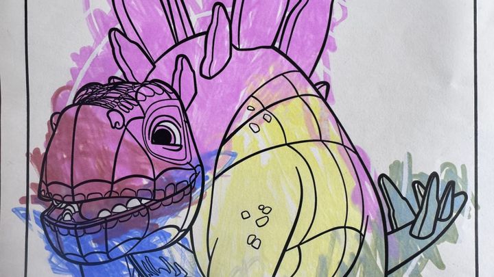 Drawing of a dinosaur colored by a child