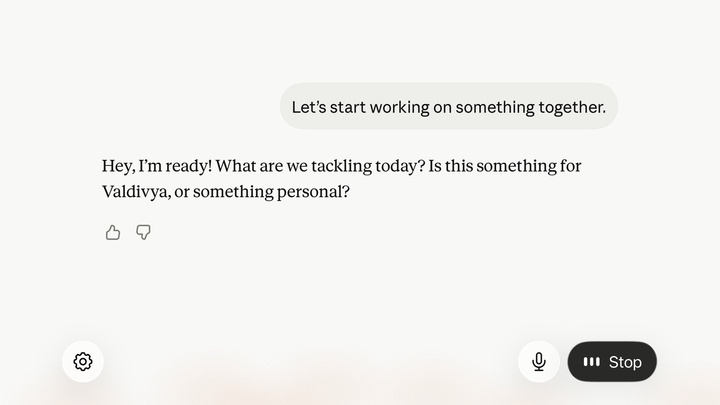 Screenshot of Claude's voice mode prompting to start a new conversation