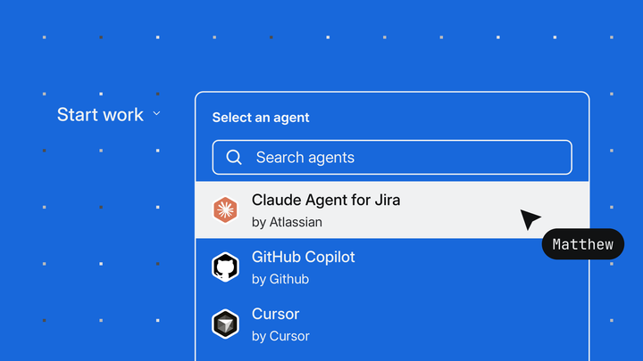 Agent selection screen in Jira highlighting Claude Agent for Jira alongside GitHub Copilot and Cursor options