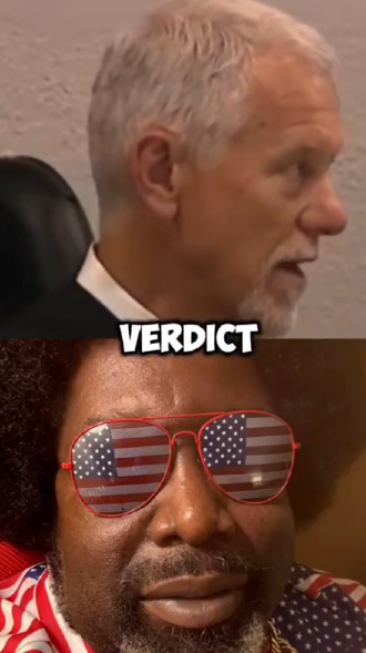 Split image showing the judge above and Afroman below in sunglasses patterned like the American flag, with the word “VERDICT” across the center.