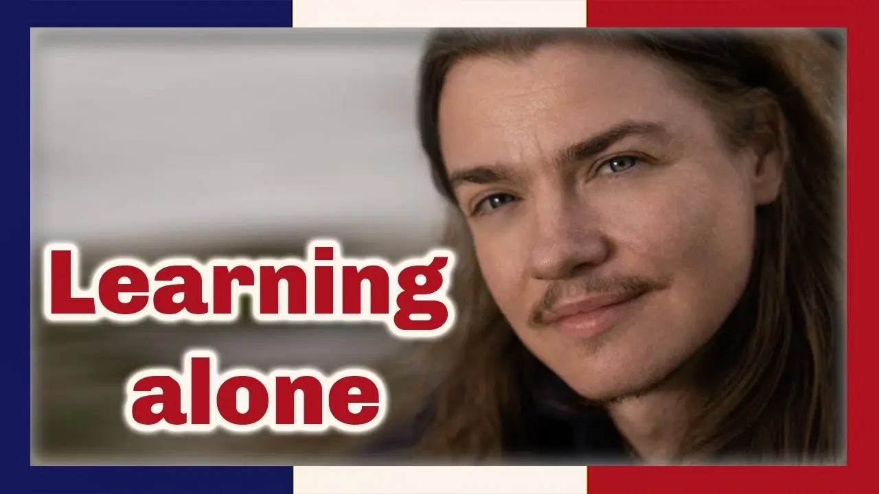 Author Angel Pretot looks at the camera, the words Learning alone are in red at the left