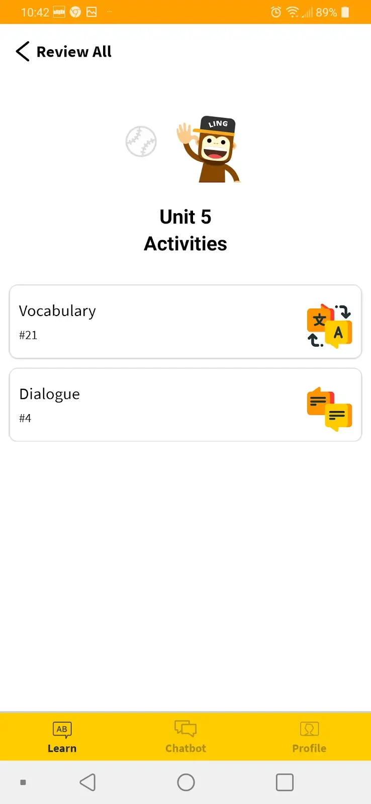 A screenshot of a Ling review page