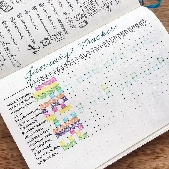 A hand drawn habit tracker from  Productive and Pretty