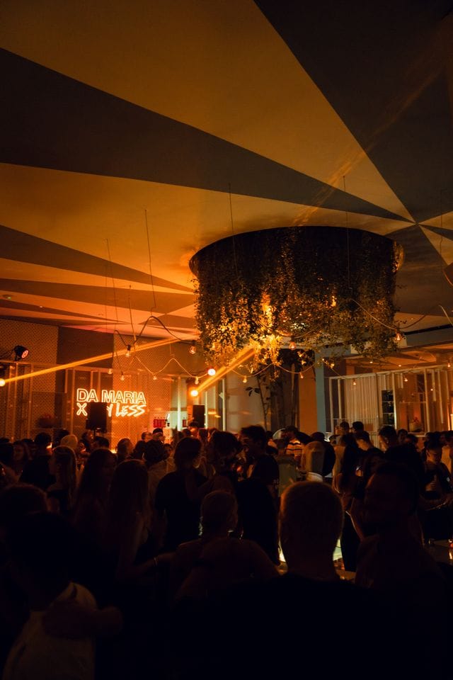 Da Maria's dining room transformed into a late-night dance floor after 10pm, with guests dancing under dimmed lights and a DJ playing to a packed Seminyak crowd.