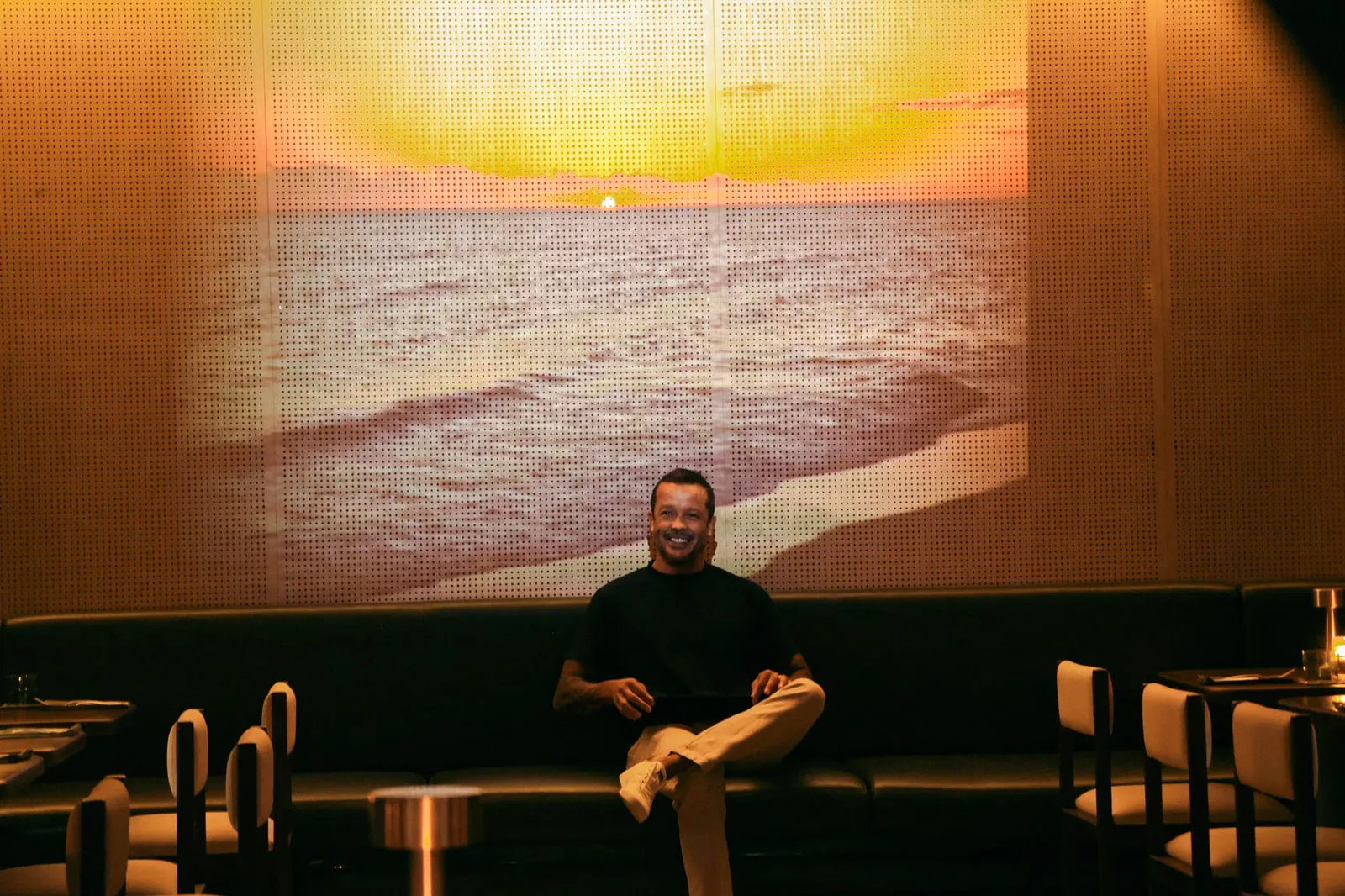 Christian Reyno, founder of nüde Bali, greeting guests during the opening night of nüde Berawa's dinner service in Canggu.