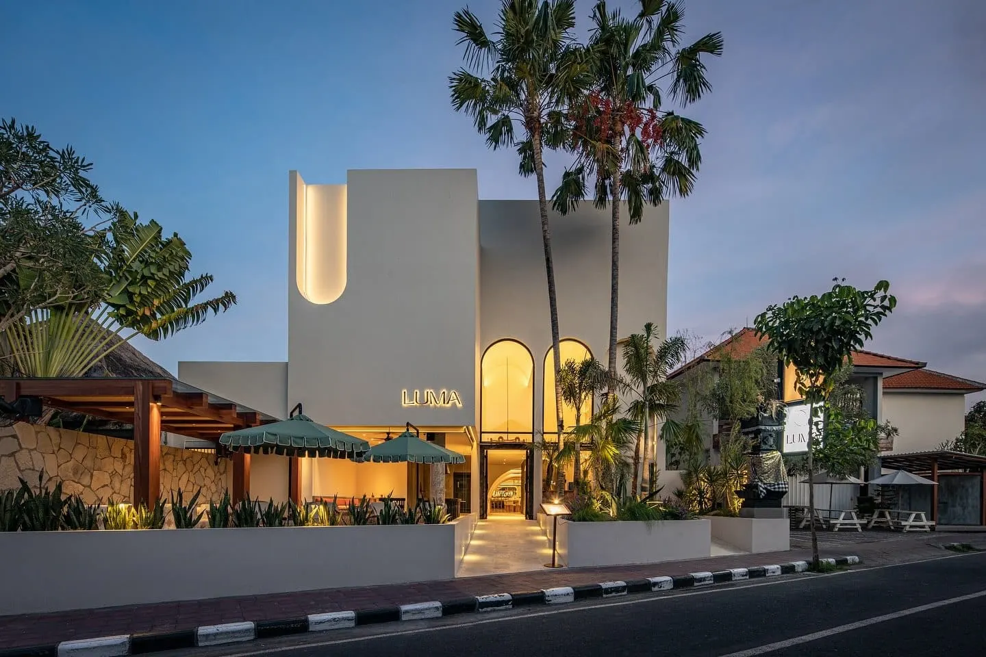 Luma, the Mediterranean restaurant on Batu Bolong, Canggu, at dusk