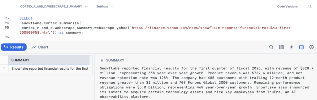 Snowflake Cortex Query Output