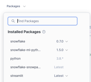 Streamlit selected Pyton Packages
