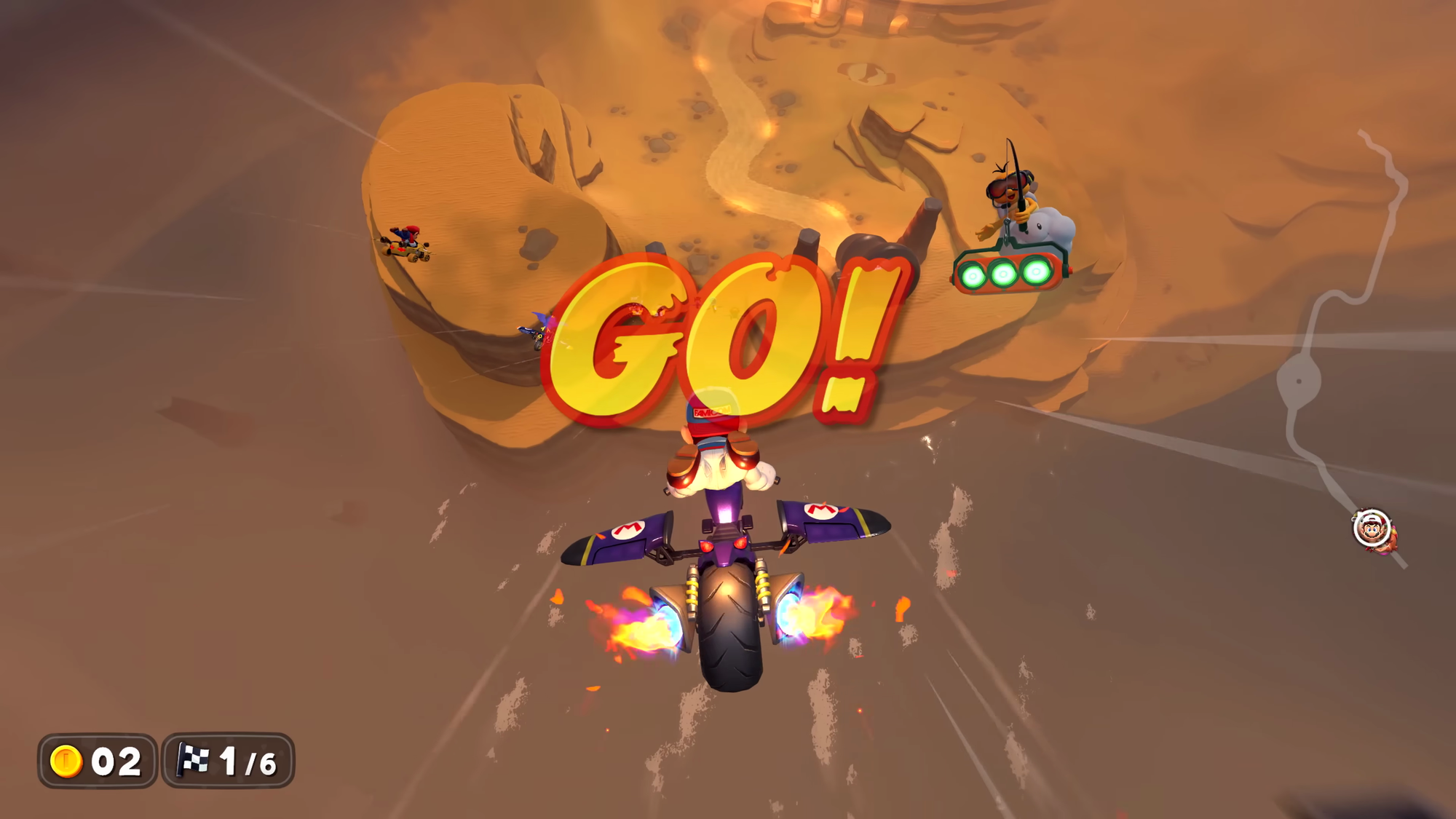 A screenshot of Mario Kart World with the word "Go" in large print. 