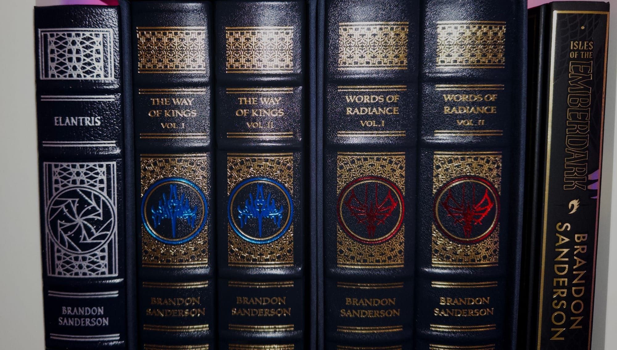 A shelf of Brandon Sanderson books.