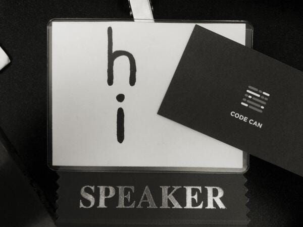 ChefConf name badge with ii symbols written by friends