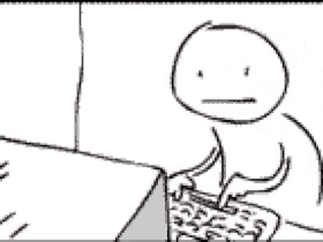 A desperate person desperately tries to type enough, eventually becoming a broken, bloodied mess.
