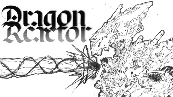 Dragon Reactor: Featuring a dragon-like super machine with a pilot emerging from its torso. It screams and a bolt of energy pulses from the pilot's and machine's mouths.