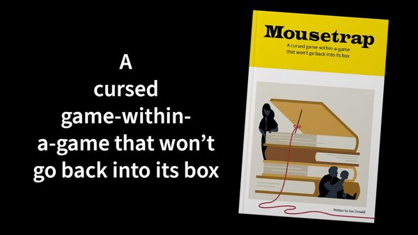 A cursed game-within-a-game that won't go back into its box. Right: a cover mockup by Caro Asercion.